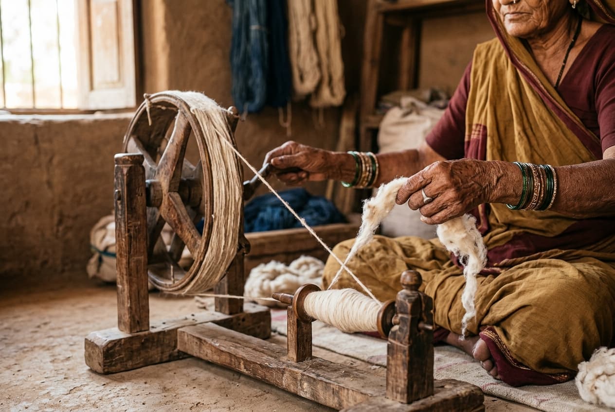Artisan at the spinning wheel