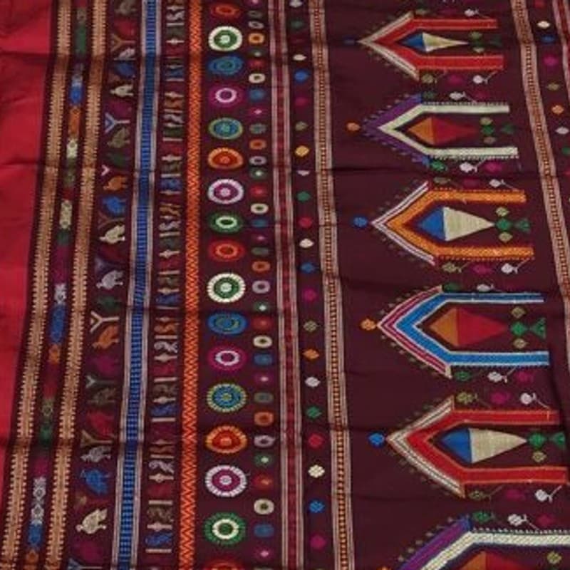 Red Dolabedi Bomkai Silk Saree
