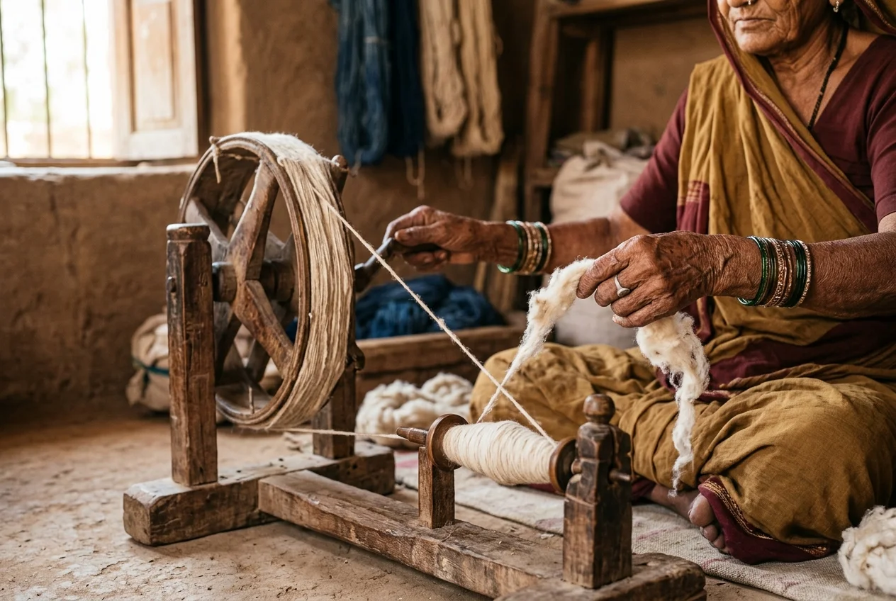 Artisan at the spinning wheel