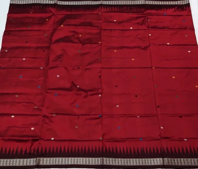 Red Dolabedi Bomkai Silk Saree view 3