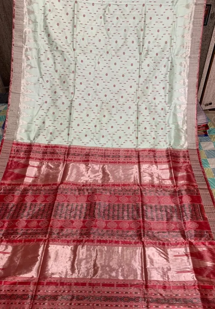 Sambalpuri Phodakumbha Border Tissue Silk Saree -red view 3