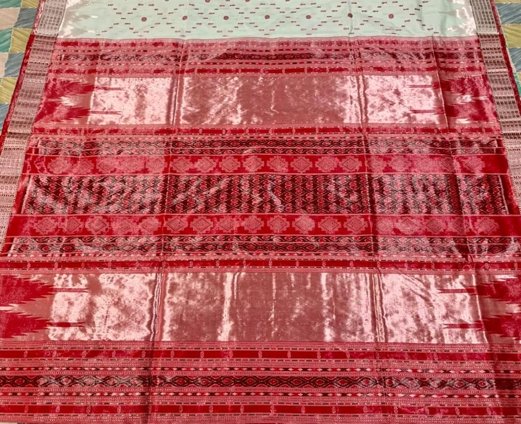 Sambalpuri Phodakumbha Border Tissue Silk Saree -red view 2