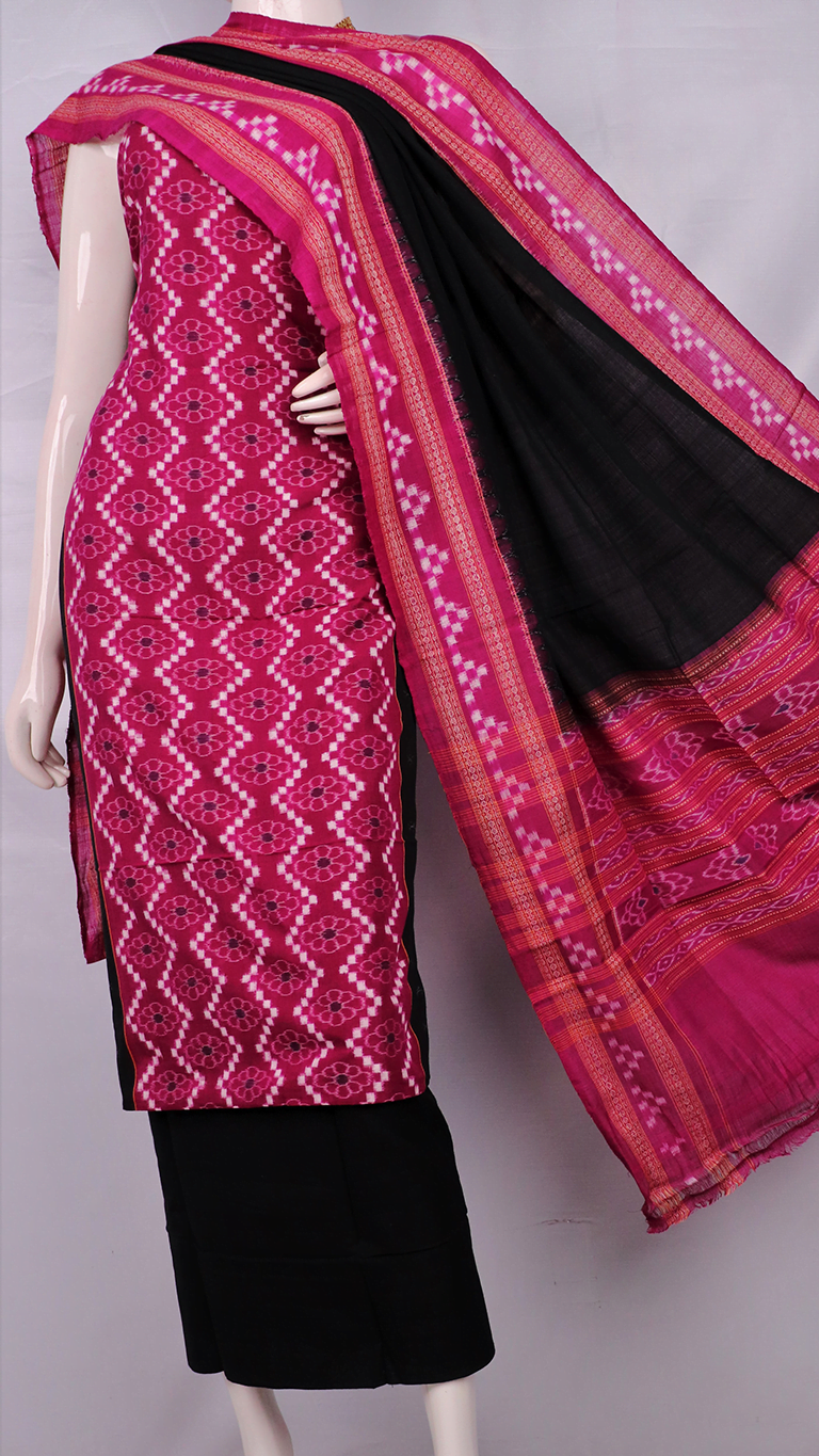 Black Colour Pasapali Design Sambalpuri Handloom Cotton Dress Materials -  Sambalpuri Handloom Item