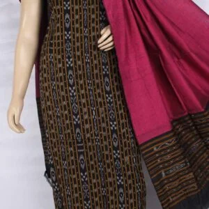 Sambalpuri Handloom Cotton Dress Material Set Black and Magenta