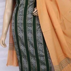 Sambalpuri Handloom Cotton Dress Material Set Green and Cream