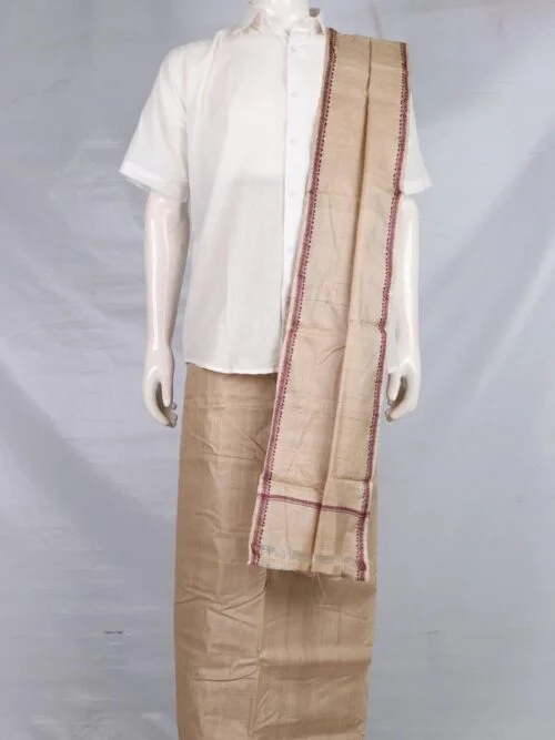 Handloom Sambalpuri Tussar Silk Dhoti with Utari for Men - Image 2
