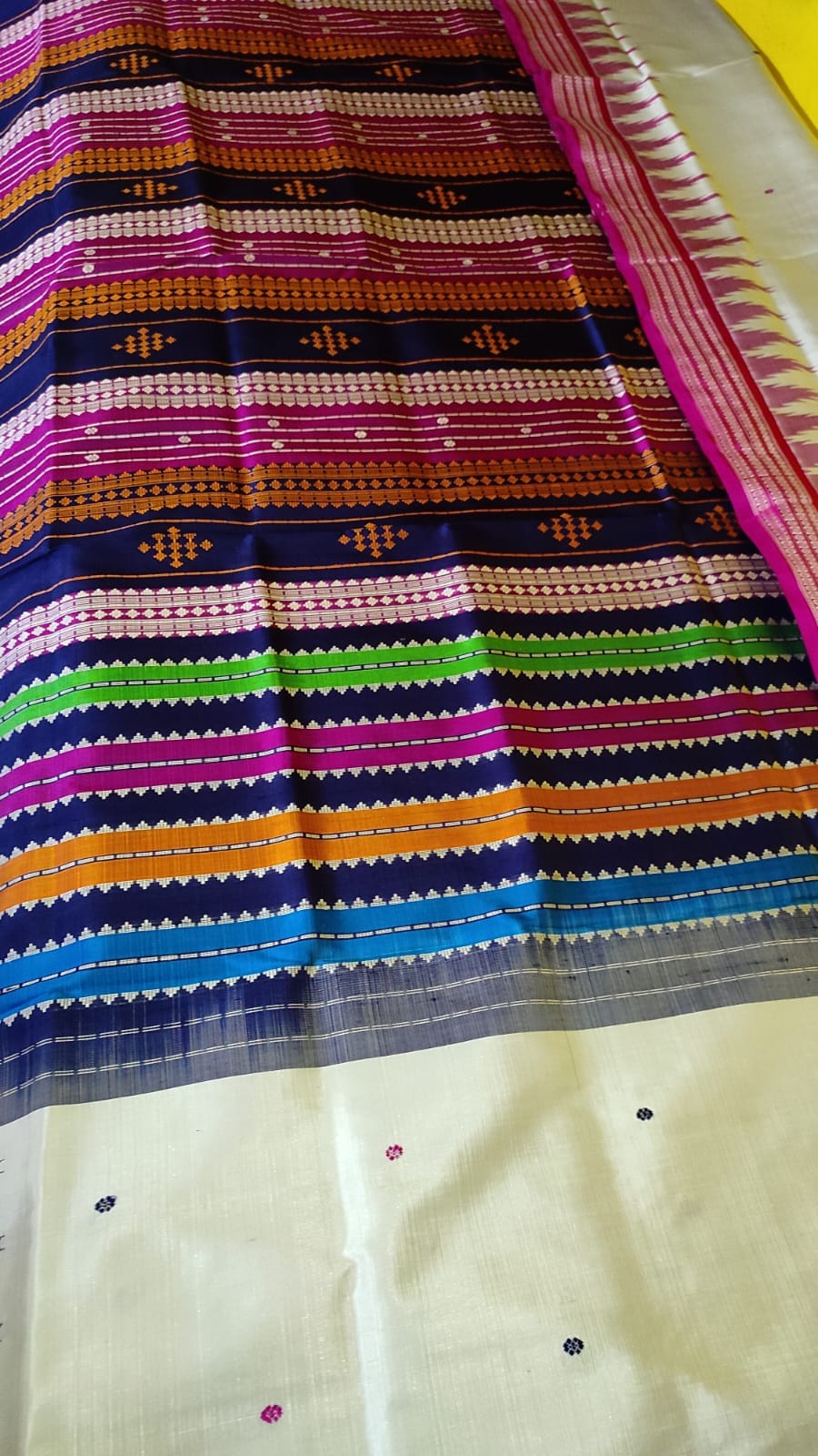 Berhampuri Double Pallu Silk Saree with Blouse Piece Multi Color